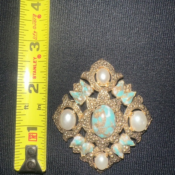 Vintage Sarah Coventry brooch pendant art glass simulated turquoise blue large - Picture 4 of 4